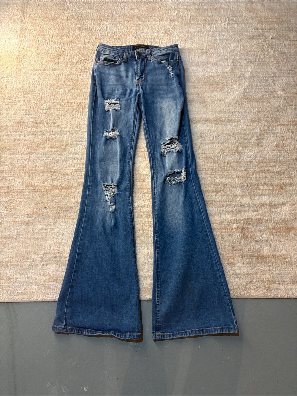 Almost Famous Ripped Flare Jeans - Blue Wash